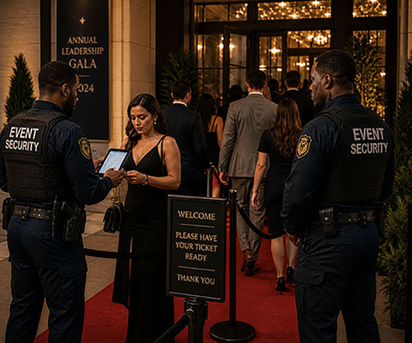 TSB Protection Services event security personnel managing access control and crowd flow at a professional event