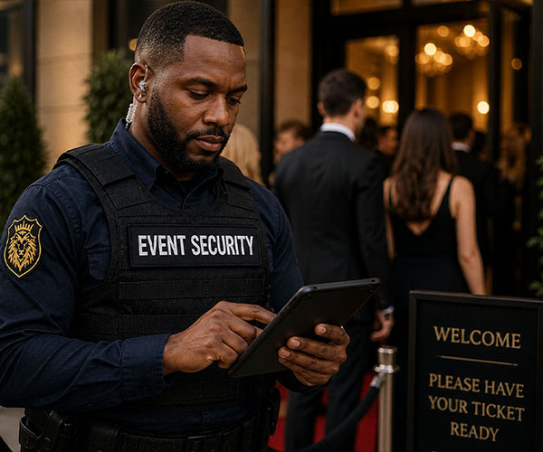 Various event types secured by TSB Protection Services including corporate events, private functions, and public gatherings