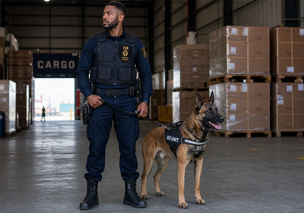 TSB Protection Services K9 security unit with trained working dog